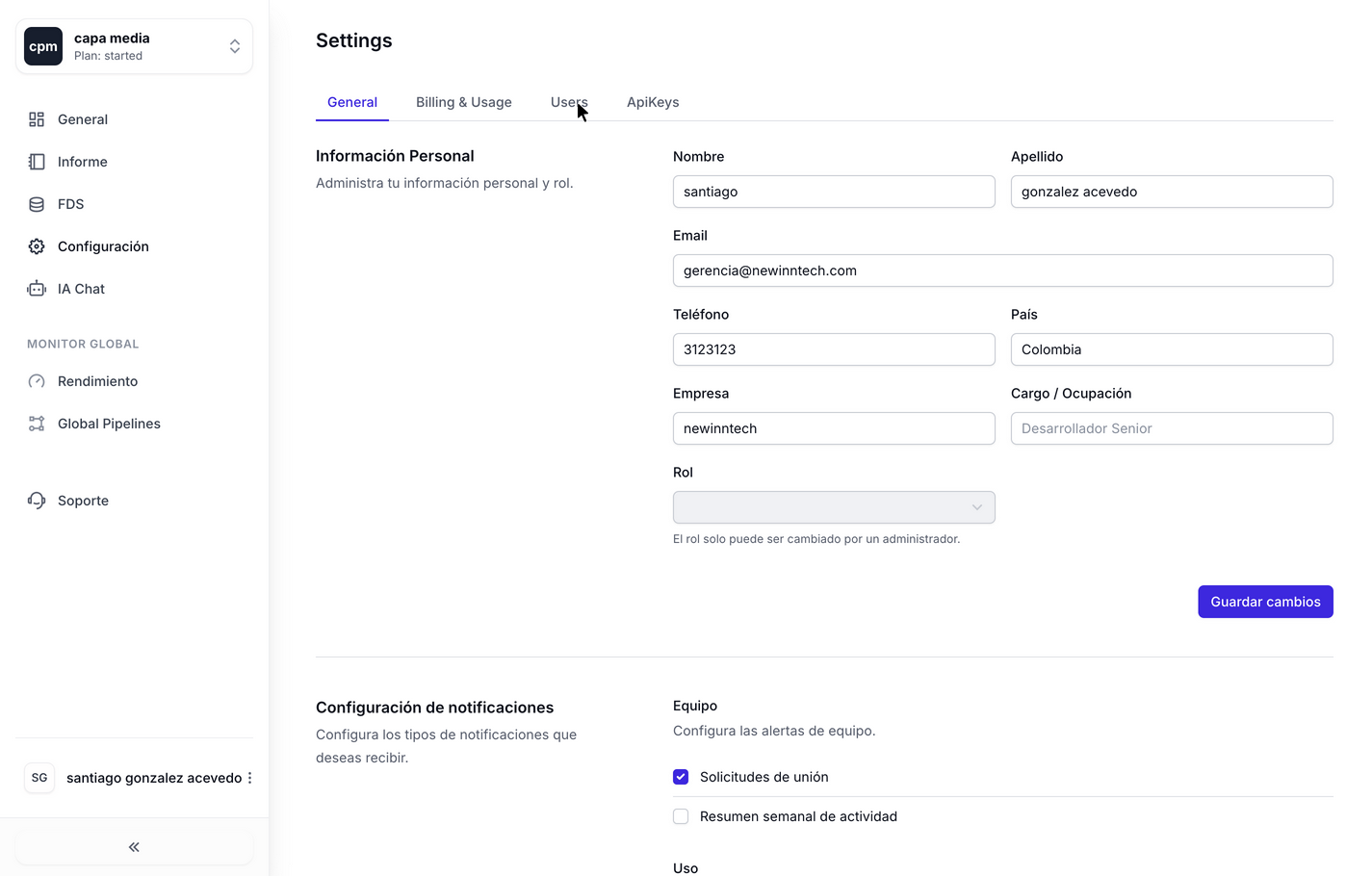 Vista de Gestión de Usuarios